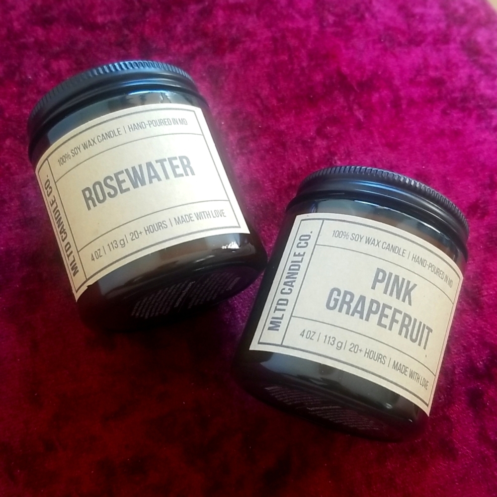 TWO Candles from MLTD Candle Co. ~ Rosewater and Pink Grapefruit